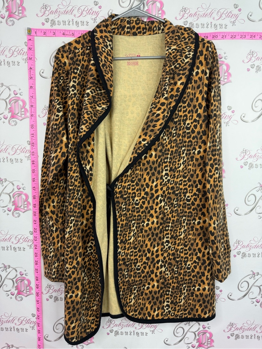 La SENZA Leopard Print Open Front Robe Jacket - Brown & Black tie up interior